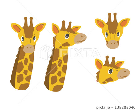 主線無し　シンプルな手描き風キリンのイラストセット 138288040