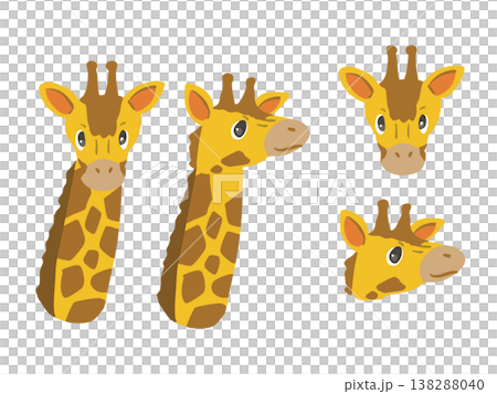 主線無し　シンプルな手描き風キリンのイラストセット 138288040