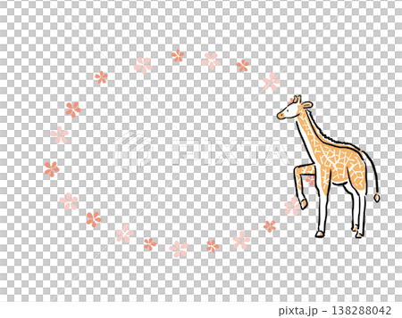 シンプルな手描き風 キリンと花のフレームイラスト シンプルな手描き風 キリンと花のフレームイラスト 138288042