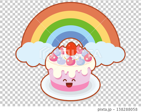 Rainbow and smiling strawberry decorated cake: Celebration anniversary illustration Rainbow and smiling strawberry decorated cake: Celebration anniversary illustration 138288058