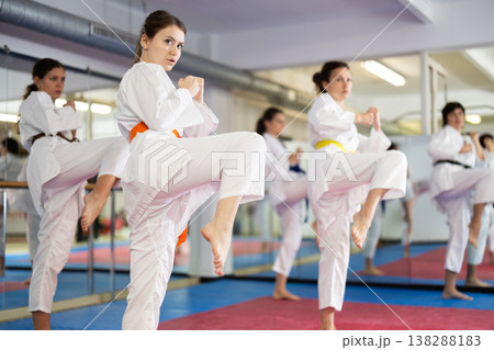 Women in a white kimono in training on a map 138288183