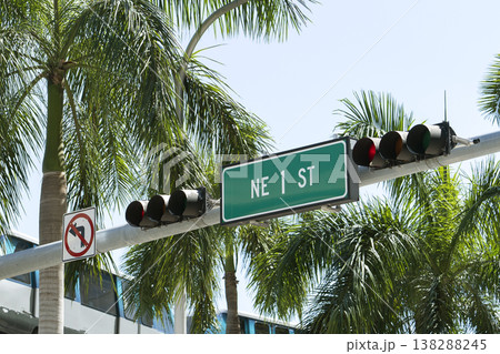 American street traffic light in Miami, Florida. USA transportation 138288245