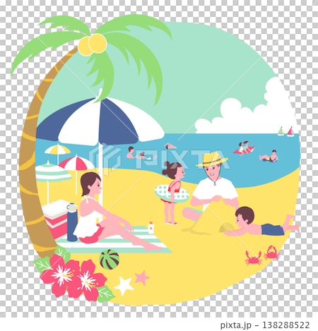 季節のファミリーイラスト(7月)夏に海水浴を楽しむ家族 季節のファミリーイラスト(7月)夏に海水浴を楽しむ家族 138288522