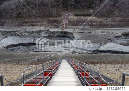 奥多摩湖　2026年春の渇水　留浦浮橋 138288651