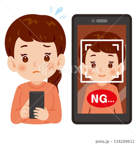 女性とスマートフォンのパスコード認証画面　NGイラスト 138289612