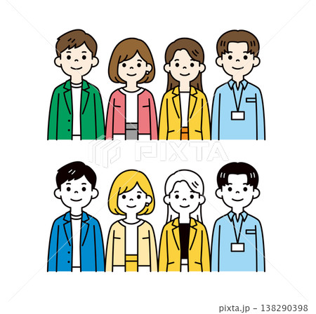 複数の若い男女の会社員・従業員・ビジネスパーソンの上半身ベクターイラスト素材セット 複数の若い男女の会社員・従業員・ビジネスパーソンの上半身ベクターイラスト素材セット 138290398