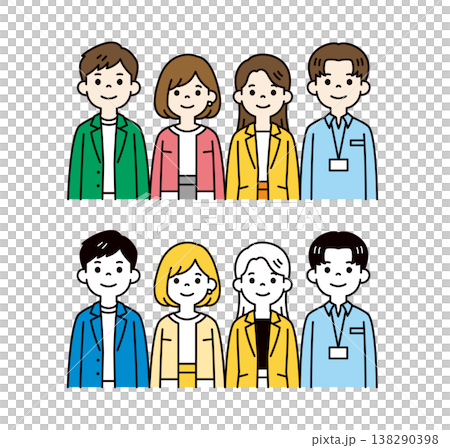 複数の若い男女の会社員・従業員・ビジネスパーソンの上半身ベクターイラスト素材セット 複数の若い男女の会社員・従業員・ビジネスパーソンの上半身ベクターイラスト素材セット 138290398