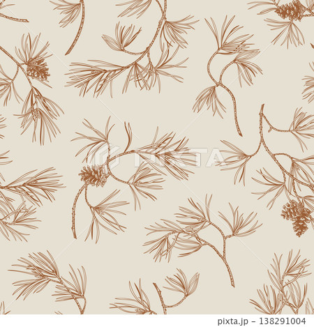 Seamless vintage pattern featuring pine branches Seamless vintage pattern featuring pine branches 138291004