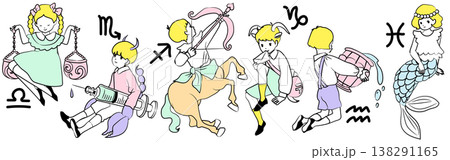 擬人化した12星座のベクターイラスト「てんびん座」「さそり座」「いて座」「やぎ座」「みずがめ座」「う 擬人化した12星座のベクターイラスト「てんびん座」「さそり座」「いて座」「やぎ座」「みずがめ座」「う 138291165