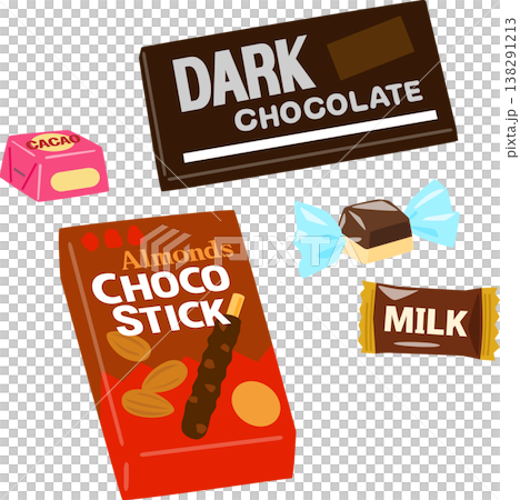 A set of illustrations of commercially available chocolate confectionery. A set of illustrations of commercially available chocolate confectionery. 138291213