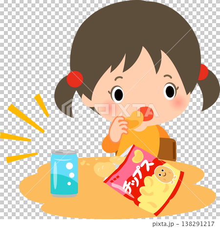 A girl eating potato chips with a sloppy attitude. A girl eating potato chips with a sloppy attitude. 138291217