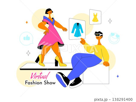 Virtual Fashion Show Vector Illustration Featuring Online Runway Models, Digital Clothing Presentation, Social Media Streaming and Modern Style Event Virtual Fashion Show Vector Illustration Featuring Online Runway Models, Digital Clothing Presentation, Social Media Streaming and Modern Style Event 138291400