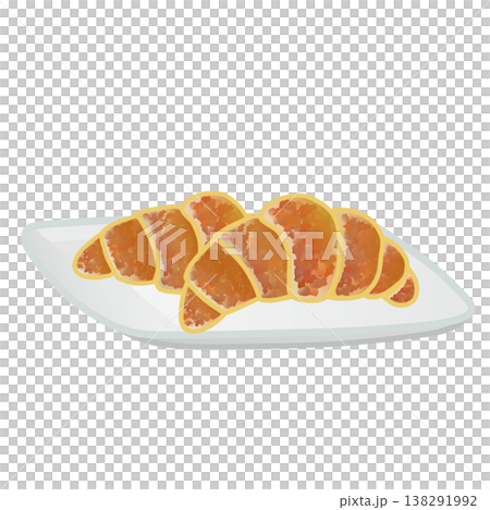 An illustration of a croissant on a plate. 138291992