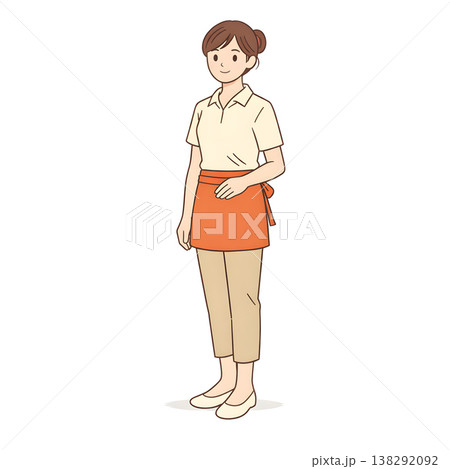 家事代行スタッフが笑顔で立つ正面イラスト（シンプル手描き・暖色） 138292092