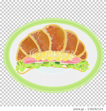 An illustration of a croissant sandwich on a plate. An illustration of a croissant sandwich on a plate. 138292125