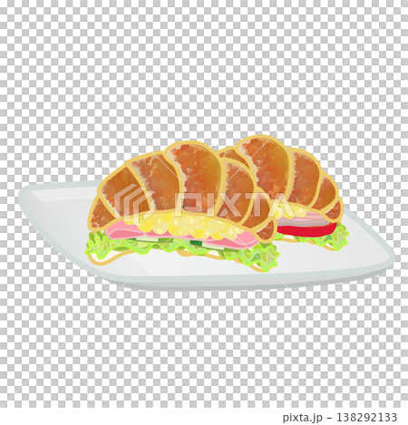 皿に乗せられたクロワッサンサンドウィッチのイラスト 138292133