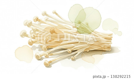 みずみずしく新鮮なえにきだけの淡い水彩イラスト 柔らかいタッチのナチュラル野菜素材 138292215