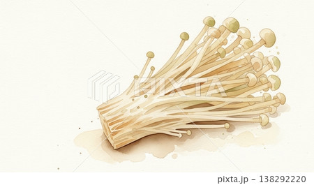 みずみずしく新鮮なえにきだけの淡い水彩イラスト 柔らかいタッチのナチュラル野菜素材 138292220