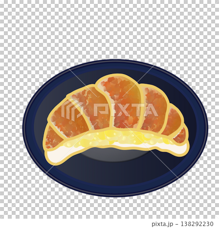 皿に乗せられたクロワッサンサンドウィッチのイラスト 138292230