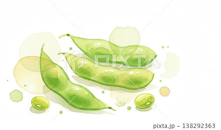 みずみずしく新鮮な枝豆の淡い水彩イラスト 柔らかいタッチのナチュラル野菜素材 みずみずしく新鮮な枝豆の淡い水彩イラスト 柔らかいタッチのナチュラル野菜素材 138292363