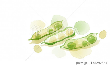 みずみずしく新鮮な枝豆の淡い水彩イラスト 柔らかいタッチのナチュラル野菜素材 138292364