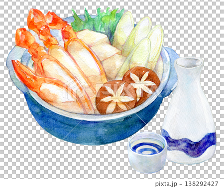 水彩イラスト 手描きイラスト 鍋料理と熱燗 蟹鍋 水彩イラスト 手描きイラスト 鍋料理と熱燗 蟹鍋 138292427