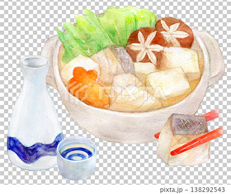 水彩插畫,手繪插畫,火鍋菜餚和熱清酒,鱈魚火鍋 水彩插畫,手繪插畫,火鍋菜餚和熱清酒,鱈魚火鍋 138292543