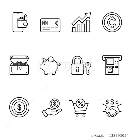 12 Fintech and Digital Banking Line Icon Set 138293034