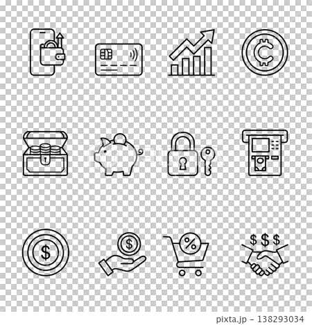 12 Fintech and Digital Banking Line Icon Set 138293034