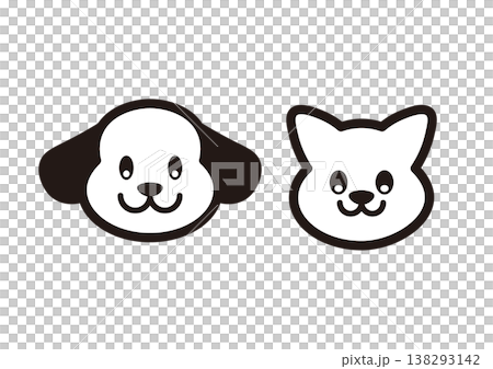 狗和貓的臉部插圖，微笑的寵物圖標，簡單的動物臉部圖案集 138293142