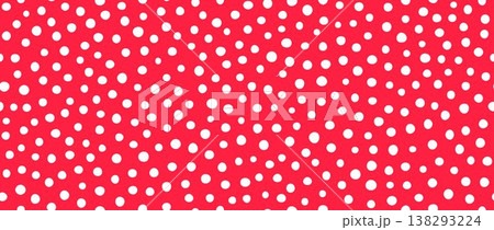 Red polka dot seamless pattern. Repeating dots background. Abstract simple confetti texture for dress print, wrapping paper, fabric and textile swatch. Bright repeated dotted wallpaper. Vector 138293224