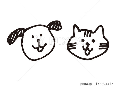 犬と猫のラフな線画イラスト 138293317
