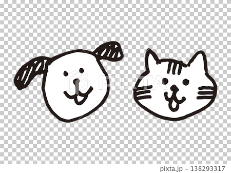 犬と猫のラフな線画イラスト 138293317