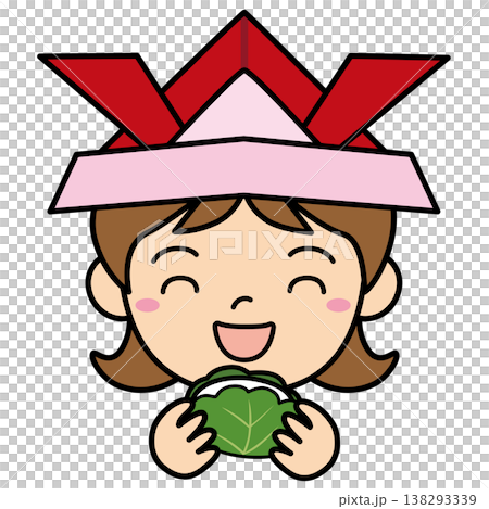 笑顔でかしわ餅を持つ折り紙かぶとの女の子イラスト 端午の節句 子供の日素材 笑顔でかしわ餅を持つ折り紙かぶとの女の子イラスト 端午の節句 子供の日素材 138293339