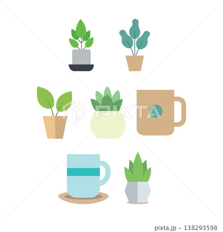 Desk Lifestyle Accessories Plant Flat Design Bundle Desk Lifestyle Accessories Plant Flat Design Bundle 138293598