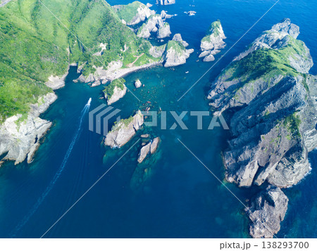 南伊豆ヒリゾ浜のドローン撮影。大根島、あいあい岬、ユウスゲ公園、渡船、遊泳客他。伊豆半島の最南端 138293700