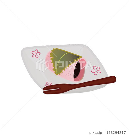 皿に乗せられた桜餅のイラスト 皿に乗せられた桜餅のイラスト 138294217