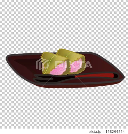 皿に乗せられた桜餅のイラスト 138294234