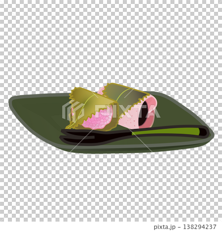 An illustration of a sakura mochi on a plate An illustration of a sakura mochi on a plate 138294237