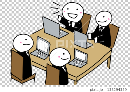 Hand-drawn illustration of a meeting (conference, smiles, dialogue) (Variation 3) Hand-drawn illustration of a meeting (conference, smiles, dialogue) (Variation 3) 138294339