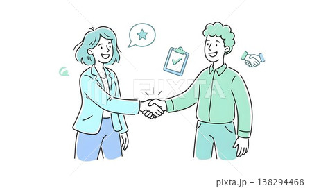 笑顔で握手を交わし信頼関係を築くビジネスパーソン 笑顔で握手を交わし信頼関係を築くビジネスパーソン 138294468