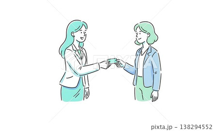 笑顔で丁寧に名刺交換をするビジネスパーソン 138294552