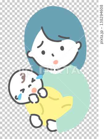 一位母親抱著嬰兒，臉部表情採用手繪風格插圖。 138294608