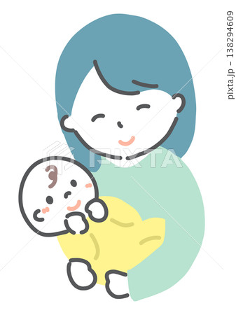 赤ちゃんを抱っこする母親　表情　手書き風イラスト 138294609