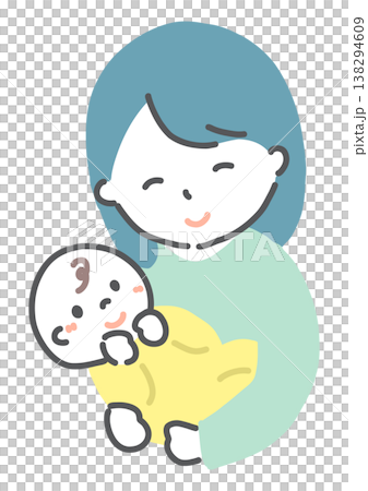 赤ちゃんを抱っこする母親　表情　手書き風イラスト 138294609
