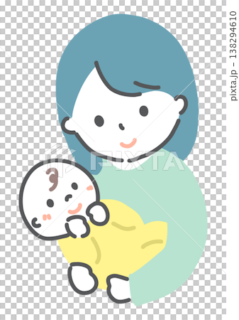 赤ちゃんを抱っこする母親　表情　手書き風イラスト 138294610