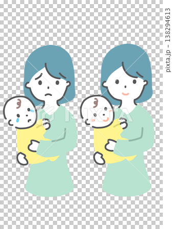 A woman holding a baby, front view, hand-drawn style illustration. A woman holding a baby, front view, hand-drawn style illustration. 138294613