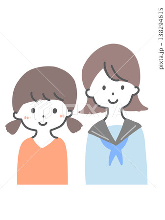 仲の良い姉妹 女の子の兄弟 笑顔 手書き風イラスト 138294615