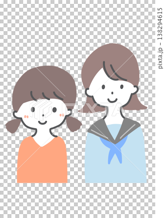 仲の良い姉妹 女の子の兄弟 笑顔 手書き風イラスト 138294615