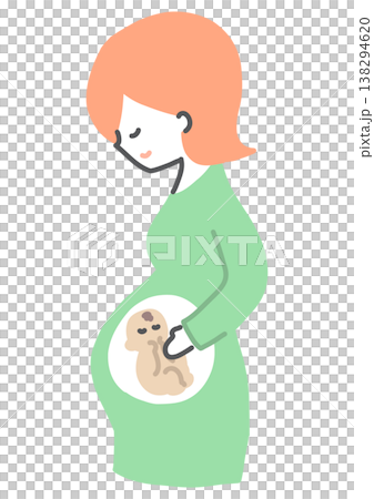 Illustration of a pregnant woman, viewed from the side, showing a baby inside her belly. Illustration of a pregnant woman, viewed from the side, showing a baby inside her belly. 138294620